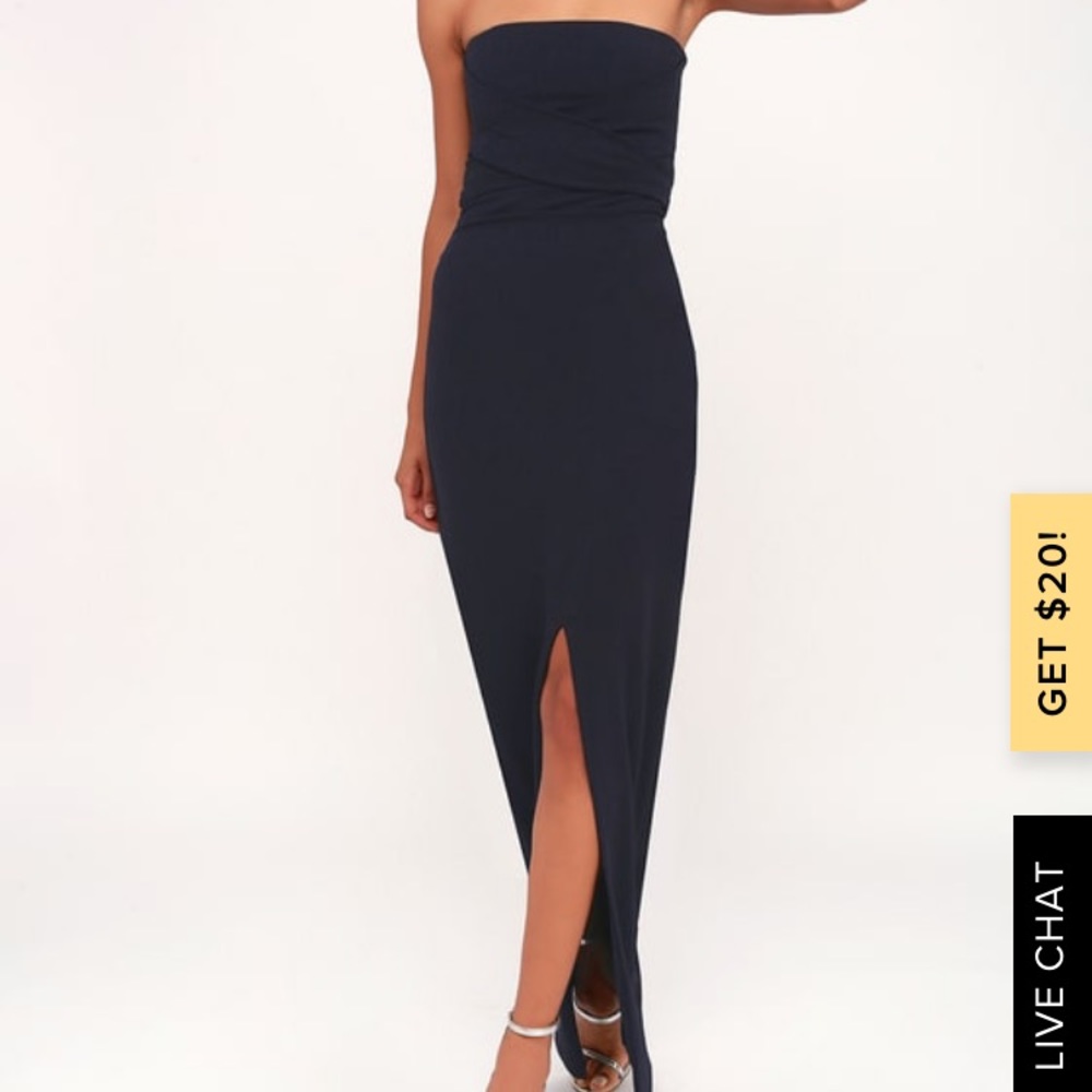 OWN THE NIGHT NAVY BLUE STRAPLESS MAXI DRESS Lulus